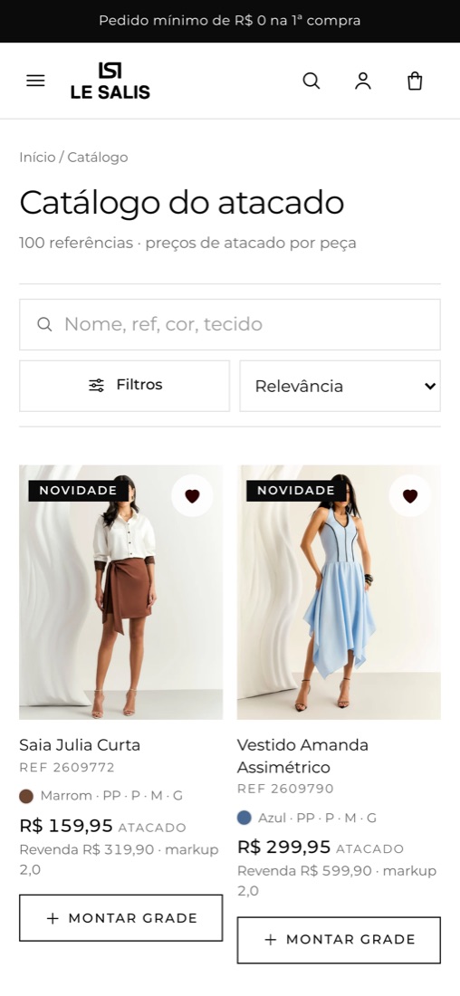 Catálogo do portal aberto no celular