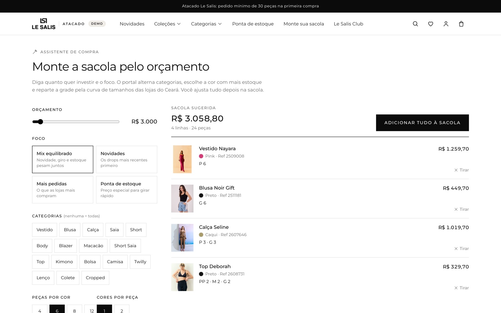 Assistente que monta a sacola a partir de um orçamento