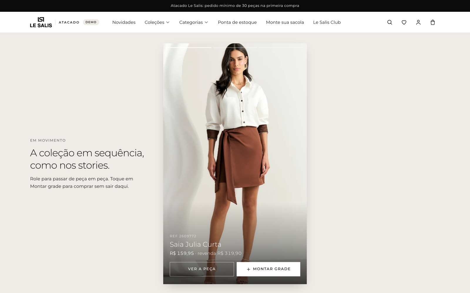 Vitrine em sequência, no formato de stories